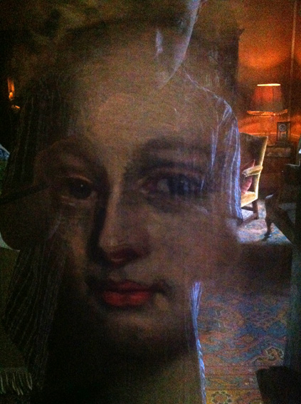 Oil painting and reflection in the glass at Newark Park